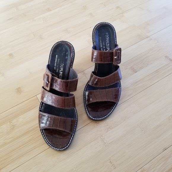 🌸 Donald J. Pliner Brown Leather Tri-Strap Snakeskin Slide Heel Pump Size 6.5 - Picture 9 of 12